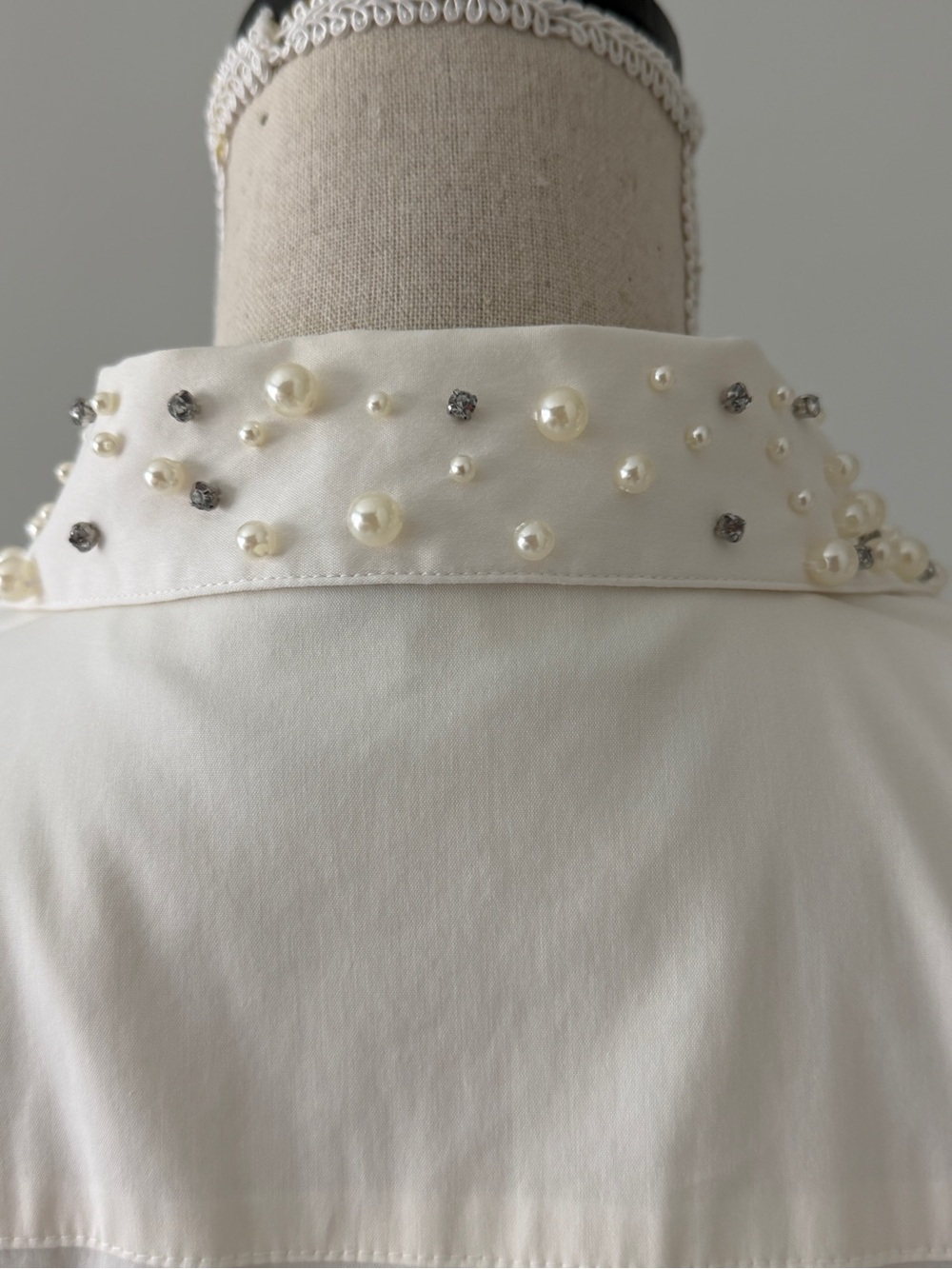 Ann Taylor Pearl-Embellished Collar Button-Down Shirt - Cream - Picture 6 of 10